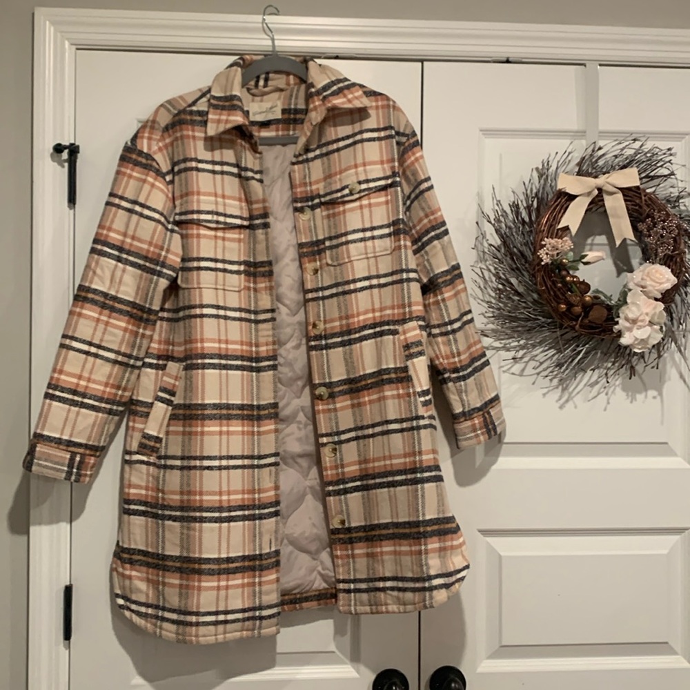 Jacket coat checkered cream black orange